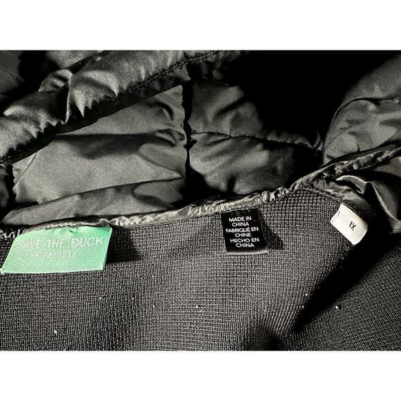 Save The Duck Women’s Sz 1X Plumtech Jacket Zip Quilted Half Puffer Black - Picture 9 of 10